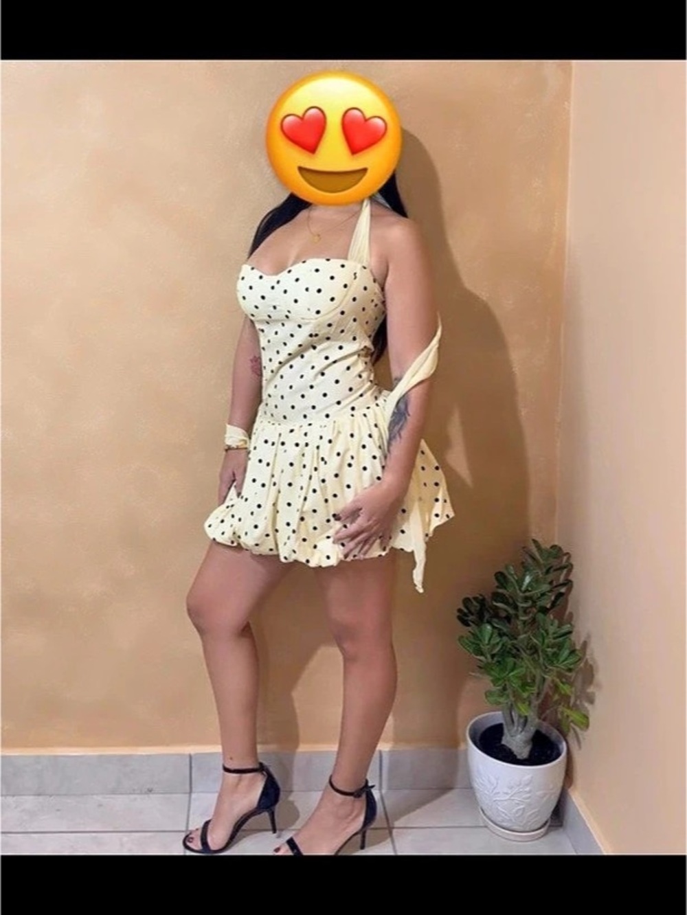 Polka Dot Mini Dress in Yellow & Black Like New